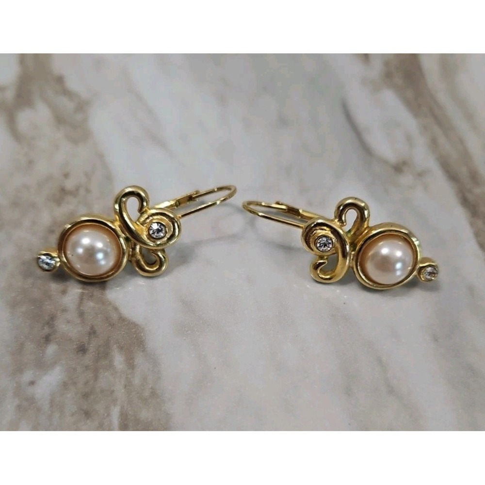 Signed Jesara Earrings Gold Tone Faux Pearl Drops Vintage Boutique
